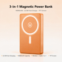 Chargeur sans fil magnétique rapide 22,5 W et batterie externe avec support d'affichage LED, câble en alliage d'aluminium, entrée/sortie Type-C