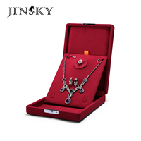 Boîte d'emballage de bijoux en microfibre de luxe personnalisée avec logo Jinsky pour bagues et colliers - Fermeture à boucle durable et portable