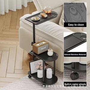 Three Tier <b>Storage</b> <b>Cart</b> Black Bamboo Material With Caster Wheels For Bedroom Bathroom Organization - Product Image 1