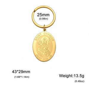 Llavero con Medalla de San Cipriano de Myshape, Amuleto de Protección Religioso Católico, Joyería de Acero Inoxidable de Michaelmas, África del Norte - Product Image 2