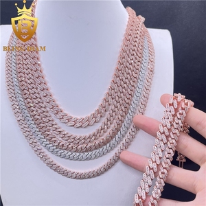 Cadenas de eslabones cubanos Miami de 8-10 mm con incrustaciones de moissanita VVS auténtica, de plata de ley 925, color oro rosa, que pasan la prueba del diamante, estilo Hip Hop Rapper - Product Image 5