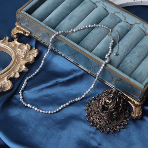 3-4mm grigio naturale due lati luce d'acqua dolce irregolare <span class=keywords><strong>collana</strong></span> di <span class=keywords><strong>perle</strong></span> <span class=keywords><strong>barocche</strong></span> vera perla gioielli catena clavicola - Product Image 4