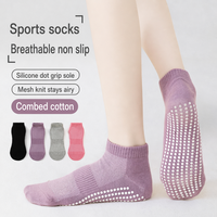 Chaussettes de yoga antidérapantes personnalisées avec logo pour femmes, en coton peigné respirant avec maille, chaussettes de maintien de la cheville pour Pilates, Barre, Danse, Sol à domicile