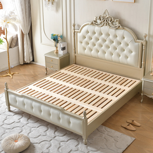 <span class=keywords><strong>Letto</strong></span> Matrimoniale di Lusso in Legno Massello Stile Americano Moderno <span class=keywords><strong>con</strong></span> Intagli Raffinati Finitura Rovere Chiaro per Camera da Principessa - Product Image 3