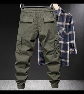 Pantaloni Cargo Casual da Uomo, Tinta Unita, per Ragazzi, Vita Media, Fronte Piatto, Vestibilità Ampia, Pantaloni con Risvolto Personalizzabili - Product Image 3