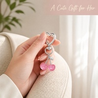 Porte-clés Breloque Cerise en Résine, Mignon, avec Fermoir Mousqueton Cœur, Accessoire de Sac à Main, Cadeau Kawaii pour Femmes et Filles, Rose et Bleu