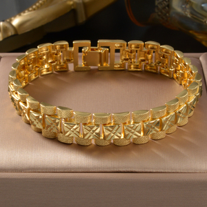fashion bulk 18k matte grain <b>solid</b> unisex romant link square carved wide band minimalist heavy exquisite elegant <b>bangle</b> bracelet - Product Image 4
