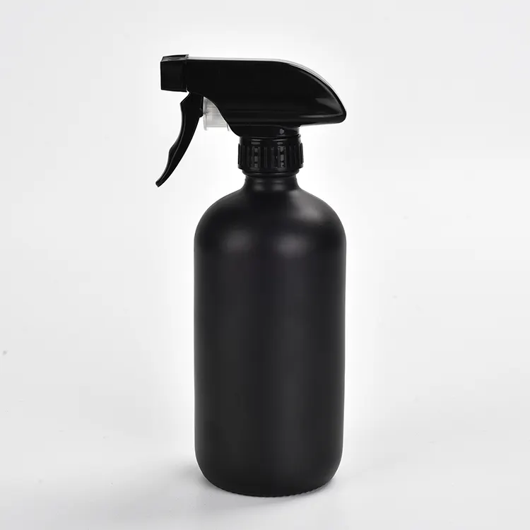 16 Ons Matte Hitam Boston Putaran Botol Semprot dengan Kualitas Tinggi Memicu Sprayer untuk Pembersih Tangan