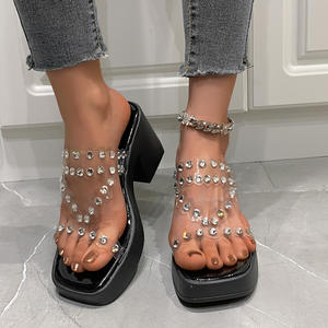 Sandales à talons pour femmes, transparentes, à plateforme, à talons épais, bout rond, à lacets, été, vert émeraude - Product Image 1