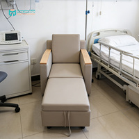 Chaise-lit d'accompagnement pliable MDK pour hôpital, avec accoudoirs en bois massif, revêtement en cuir PU, mousse haute densité, mobilier clinique SA-2209