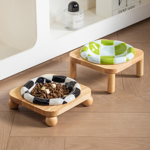 Doe Pet Bol en céramique grande capacité pour chien, design anti-choc et antidérapant, bol pour animaux de compagnie en PE à motif damier avec support - Product Image 4