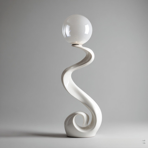 Lámpara de Pie con Forma de Ola en S, Color Blanco Brillante, Base Orgánica Retorcida, Pantalla de Globo de Vidrio Transparente para Sala de Estar - Product Image 2