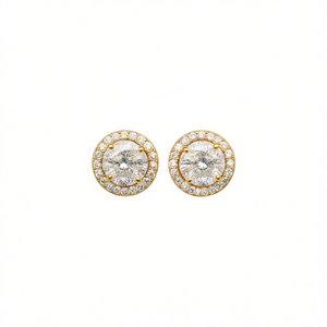 Orecchini a lobo E3343 con diamanti dorati, taglio brillante rotondo, montatura a griffe, gioielli classici da donna per matrimonio - Product Image 1