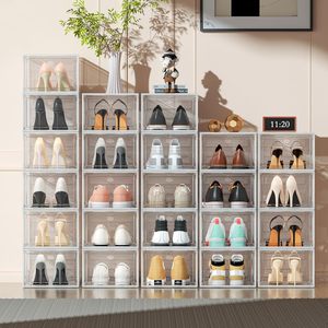 Boîte de rangement pour chaussures pliable rectangulaire blanche/noire en plastique PET moulé par injection, écologique, empilable, avec ouverture frontale - Product Image 3