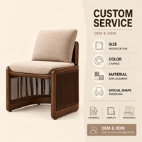 Fauteuil de salon d'extérieur moderne sans accoudoirs en bois massif avec panneau en corde torsadée, chaise d'appoint de patio avec assise incurvée pour jardin, terrasse, balcon