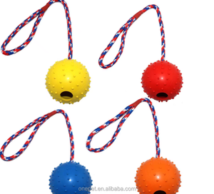 Bola berduri hewan peliharaan mainan kunyah tali tindik tidak bisa hancur interaktif anjing bermain bola karet lucu dengan tali - Product Image 2