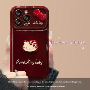 สายคล้องคอรูปโบว์แมว สำหรับเคสมือถือหน้าต่างใหญ่ 16PRO สีไวน์แดง ซิลิโคนนิ่ม กันกระแทก ลายการ์ตูน - Product Image 6
