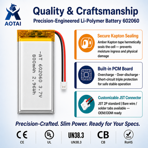 Batterie Li-Polymère 602060 3.7V 800mAh Rechargeable Taille Personnalisée pour Sonnette et Lecteur de Codes-Barres – Vente en Gros Fabricant - Product Image 2