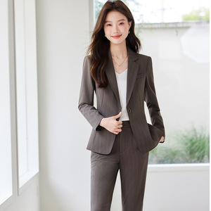 Women's Brown Business Suit Set Slim Fit Anti-Wrinkle Polyester Worsted Commute Style 2025 Autumn Winter - Product Image 3