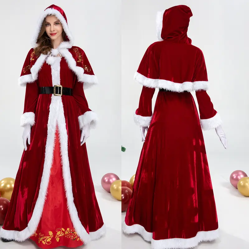 2023ベイジプラスサイズデラックスベルベット大人クリスマスコスチュームコスプレカップルサンタクロース服ファンシードレスクリスマスユニフォームスーツ