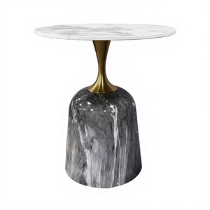 Mesa de Té Pequeña de Forma Especial, Mesa Consola Portátil de Mármol de Alta Gama con Rayas Modernas de Vidrio para Sala de Estar, Hotel, Villa - Product Image 4