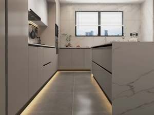 Ensemble de cuisine moderne SANTOPOVA gris sans poignées avec îlot en marbre blanc et appareils encastrés - Product Image 2