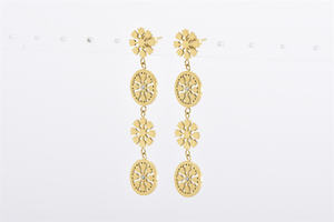 Selección cuidadosa Accesorio de moda Pendientes llamativos de oro de 23 quilates Pendientes de rueda florales - Product Image 2