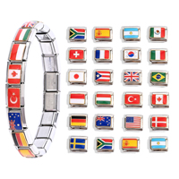 Breloque italienne en acier inoxydable plaqué argent, motif drapeau américain, classique, modulaire, à maillons composable, 9 mm, pour enfants