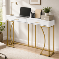 Console contemporaine en MDF avec étagère de rangement et pieds en métal doré, tables consoles de luxe