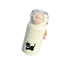 Gobelet en acier inoxydable 316 de grande capacité Bouteille d'eau mignonne et fraîche de style Instagram Petit chat noir Design Haut attrait esthétique
