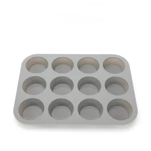 Cetakan Kue Tart Telur Dapat Digunakan Kembali 12 Lubang Kustom Food Grade DIY Cetakan Cupcake Cetakan Muffin Pan Silikon untuk Memanggang