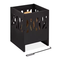 Brasero extérieur en fer, motif feuille découpé au laser, thermolaqué, avec porte-bois et pique à bois, compatible US/UE