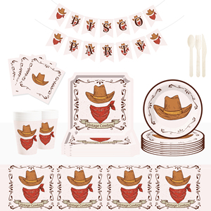 DAMAI New Style Cow Boy Theme Party Supplies Dessert Paper Plate Cowboy <b>Hat</b> Disposable Tableware Set for Party Tableware Kits - Product Image 1