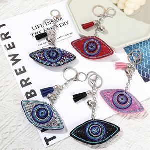 New Arrival Bling Bling Rhinestone Crystal Devil Eye Pendant Shiny Evil Eyes Key Chain with Bag Accessories