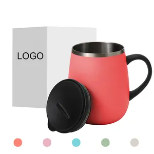 Logo personalizzato stampato 12oz 16oz doppia parete 304 acciaio inossidabile tazza da caffè isolata sottovuoto con manico e coperchio
