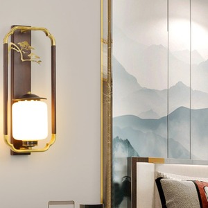 โคมไฟติดผนังไม้เนื้อแข็งทองแดงแท้สไตล์จีนสมัยใหม่ พร้อมบริการติดตั้งสำหรับผนังห้องนั่งเล่น ผนังห้องโถง-ทรงน้ำเต้าเซน - Product Image 4