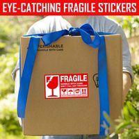 Stiker Kertas Peringatan Rapuh Merah Qungang, Perekat Sendiri, Kemasan Pengiriman, Bentuk Persegi Panjang, Larangan Tekuk, CMYK/