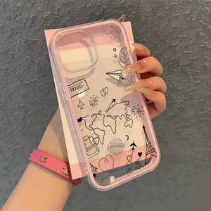 Coque de téléphone portable 2-en-1 en TPU à changement de couleur, motif voyage vintage, pour iPhone 14 12 15 17 Air 18 Pro Max - Product Image 1