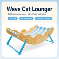 Lit hamac pour chat avec maille Teslin, cadre en bois de caoutchouc et pieds en acier carbone, lit surélevé rafraîchissant pour chat, pas besoin de tapis rafraîchissant