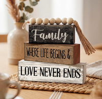 4 blocs de signalisation empilables en bois pour décoration de table style ferme, thème Famille