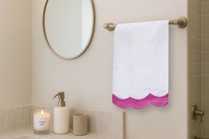 Magenta Border Linen Guest <b>Towel</b>, Decorative Trim <b>Hand</b> <b>Towel</b>, Absorbent Linen Cotton Bathroom <b>Kitchen</b> Decor - Product Image 3