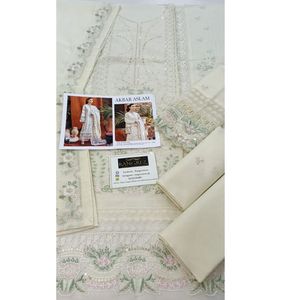 Nouveaux costumes pakistanais pour femmes en tissu cambric de couleur personnalisée, semi-couturés, avec un travail de broderie très lourd. - Product Image 5