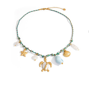 สร้อยคอเปลือกหอย สแตนเลส จี้รูปปลาดาว สายคล้องคอหลากสี สไตล์หรูหราเบาๆ - Product Image 5