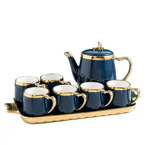 2022 מכירה לוהטת מתנת יוקרה פורצלן קפה תה סט עם זהב דקור קרמיקה תה סיר וכוס סט תורכי תה סט