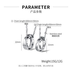 Collares con colgante de anillo de pareja de acero inoxidable de oro PVD de 18 quilates | Conjunto de collar con abalorio circular a juego para amantes - Product Image 5