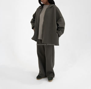 Completo Modesto a Tinta Unita per Donne Musulmane, Casual Autunnale, Elegante, Vestibilità Ampia, Traspirante, in Spandex/Cotone, <span class=keywords><strong>Giacca</strong></span> <span class=keywords><strong>e</strong></span> Pantaloni con Tasche, Comodo - Product Image 4