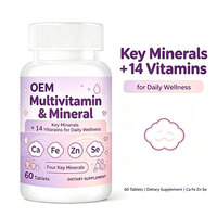 Comprimés multivitaminés OEM/ODM pour adultes, 14 vitamines et minéraux, favorise le métabolisme énergétique, 60 unités