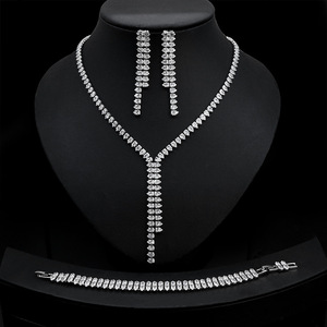 Conjuntos De pendientes De collar largo De Zirconia cúbica para novias accesorios De joyería De boda <span class=keywords><strong>Jolleria</strong></span> De Mujer De Oro para Mujer - Product Image 1