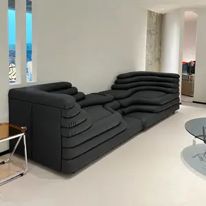 Ý da hiện đại bằng gỗ đặt đồ nội thất ghế sofa Para salas sợi nhỏ vải cắt màu đen thiết kế sofa