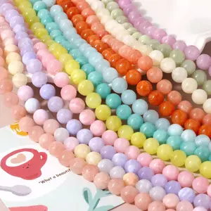 DS Factory wholesale Natural stone candy colored beige topaz beads diy jewelry crystal agate chalcedony beads